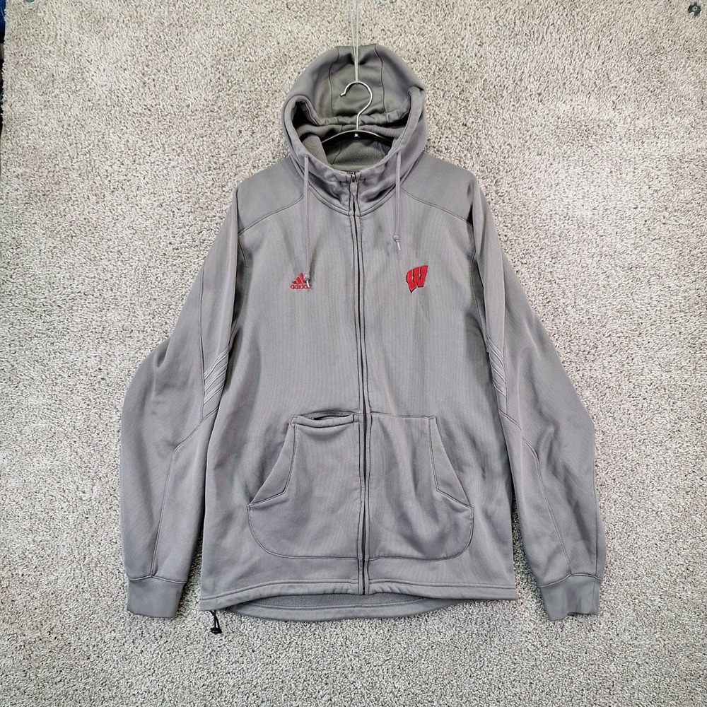 Adidas Full Zip Hoodie Mens Medium Gray Wisconsin Badgers ClimaWarm Gorpcore